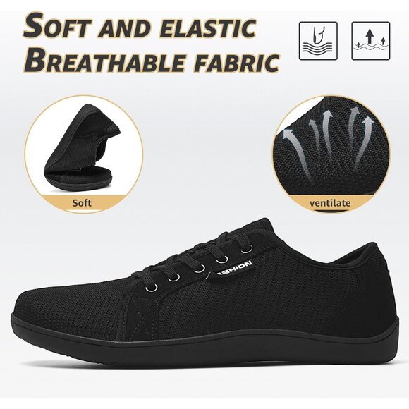 🆕Men Black Wide Minimalist Barefoot Shoes Zero Drop Sole Road Running Sneakers - Picture 4 of 7